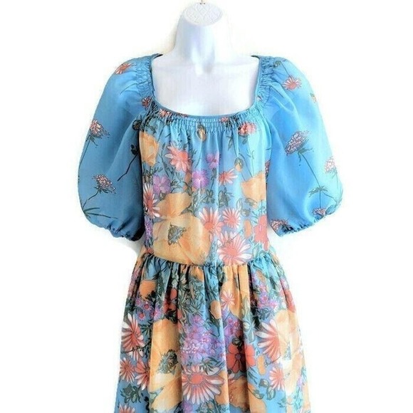 Vintage Maxi Dress S Blue Floral 60s 70s Long Boho Hippie Deha of Sweden Prom - Picture 13 of 16